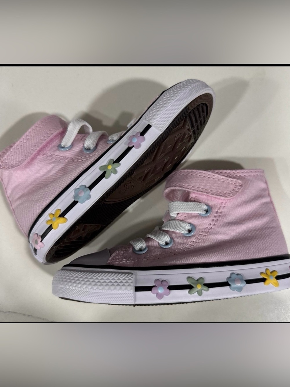 Kids Pink Converse High-Top Sneakers with Flower Accents 6C